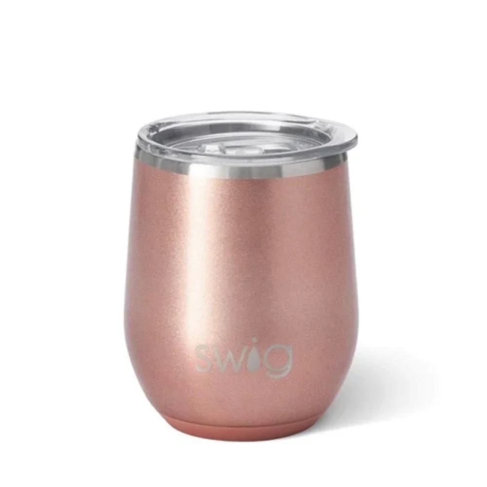 Swig Life 12oz Rose Gold Shimmer Stemless Wine Cup‎ Stainless Steel Tumbler NEW